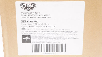 Medline NON270203 Curad Transparent Tape 3inch x 10yds - Box of 40